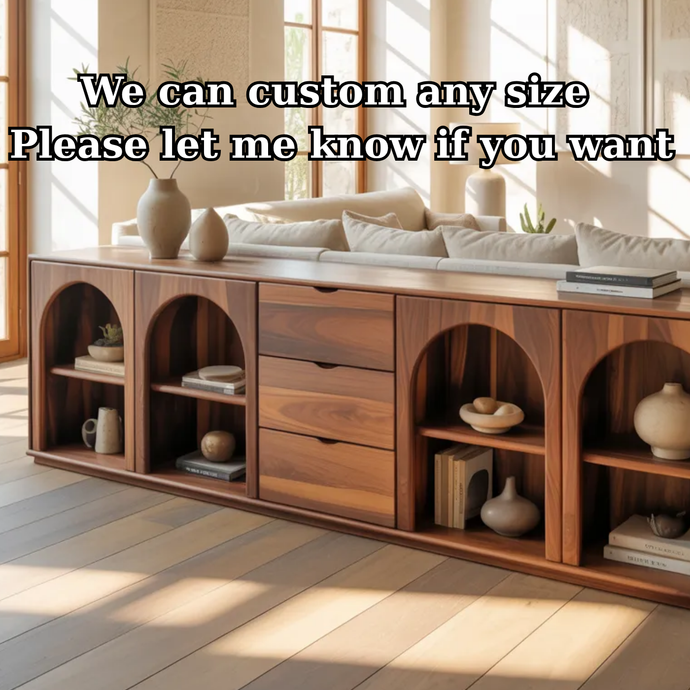 Solid Wood Console Table with Arched Shelves and Center Drawer Storage for Living Room - view 7 of 9
