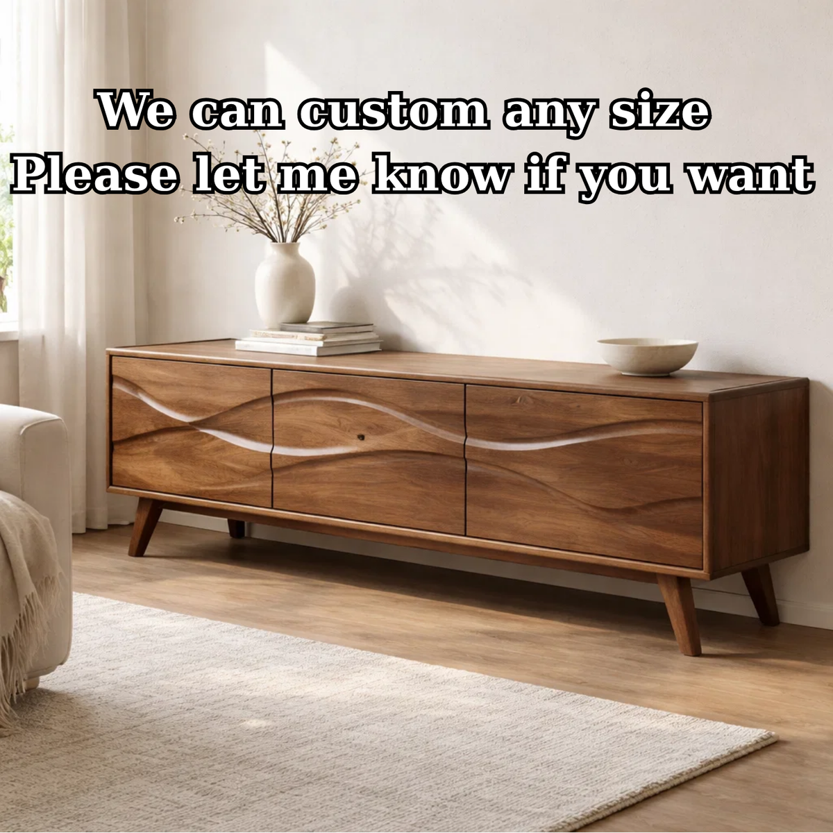 Solid Wood Console Table with Minimal Wave Carved Doors for Modern Living Room - view 7 of 9