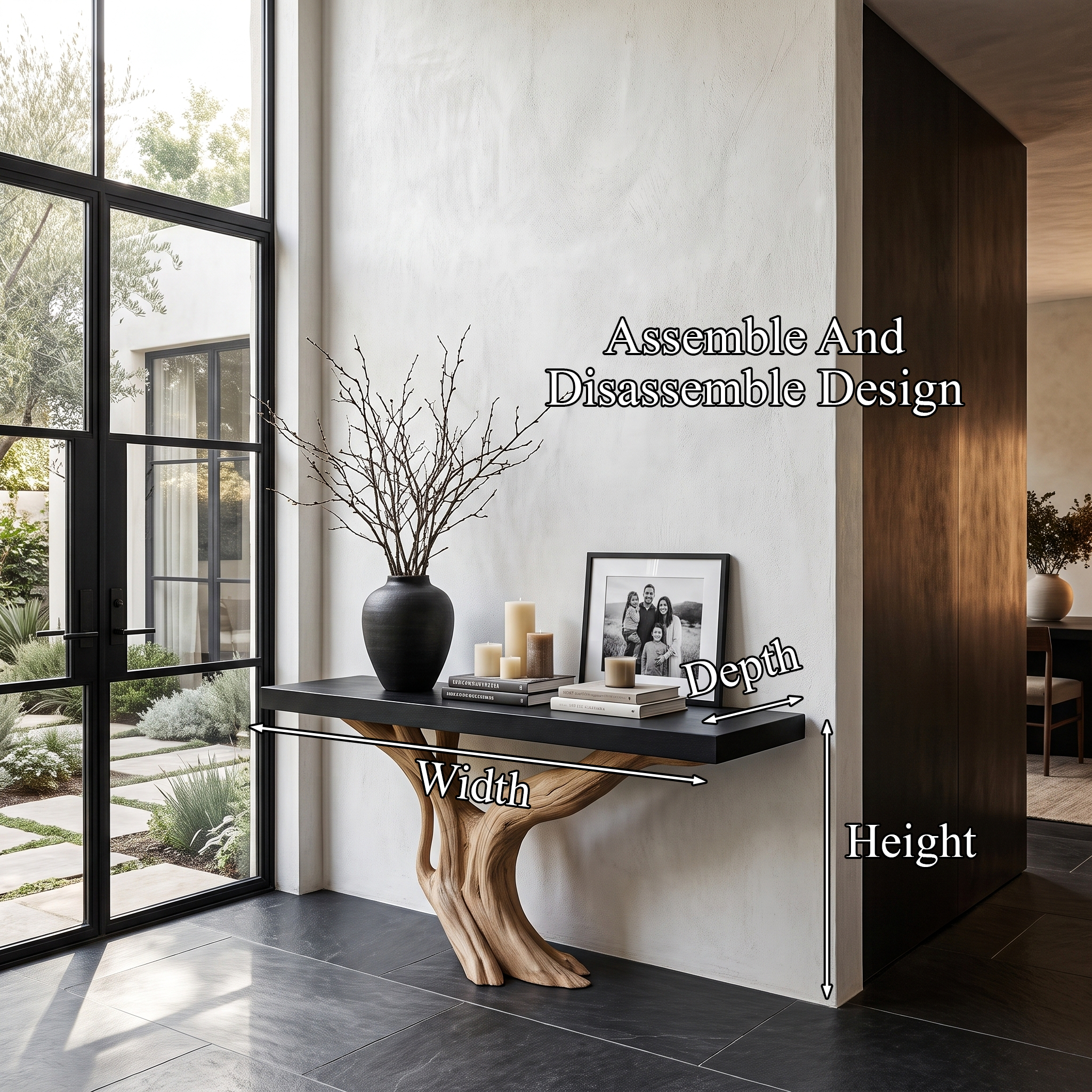 Organic Wall Mounted Console Table With Sculptural Wood Base For Hallway - view 8 of 8