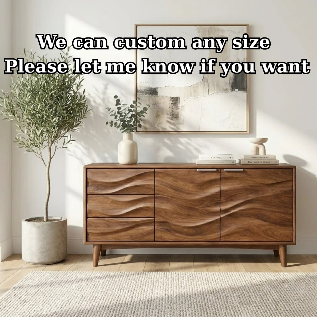Solid Wood Console Table with Sculptural Wave Front Doors and Modern Storage Design - view 7 of 9
