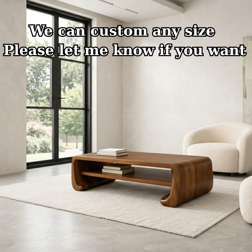 Handcrafted Solid Wood Sculptural Coffee Table with Open Shelf - view 7 of 9