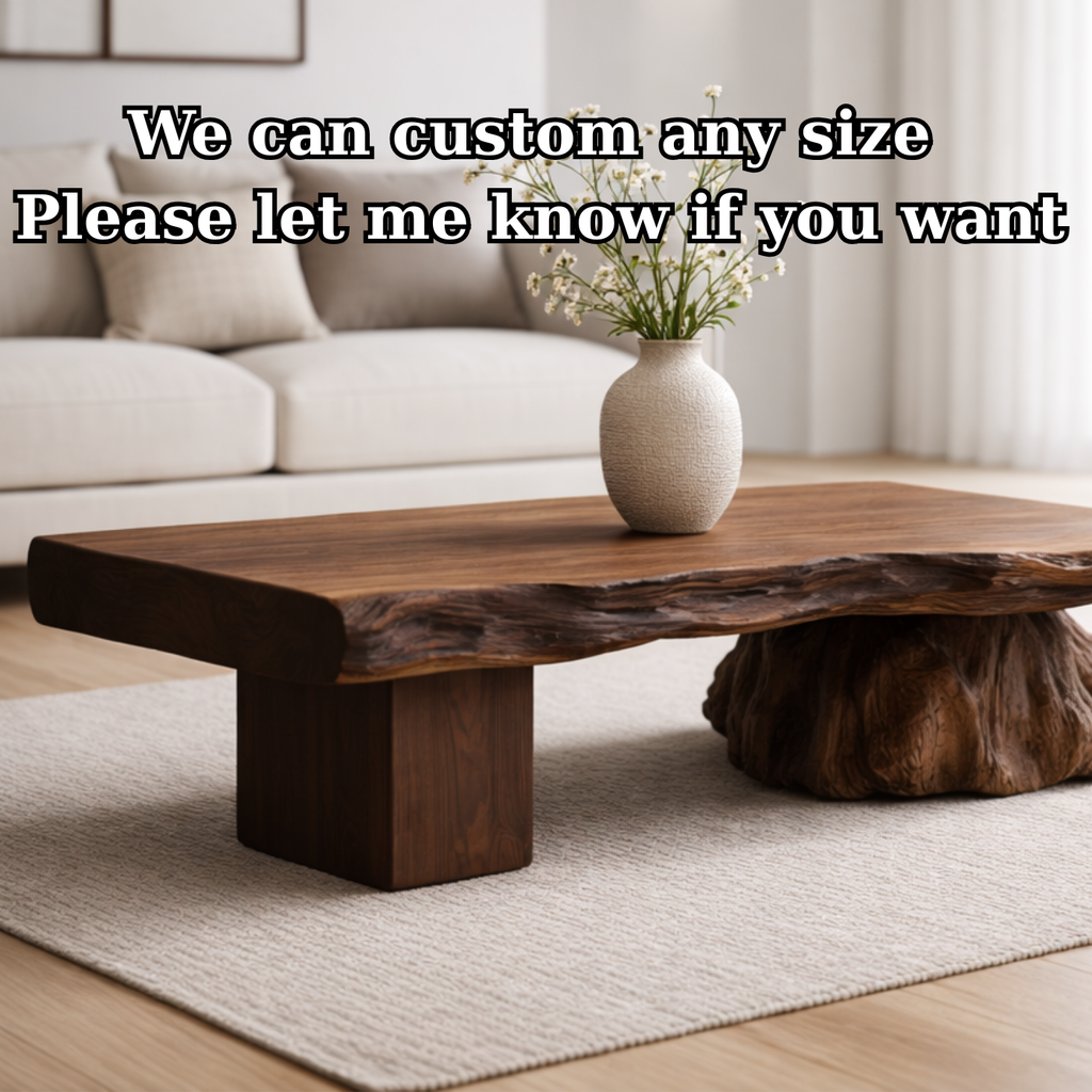 Live Edge Solid Wood Coffee Table with Sculptural Base – Handcrafted Rustic Modern Design - view 7 of 9