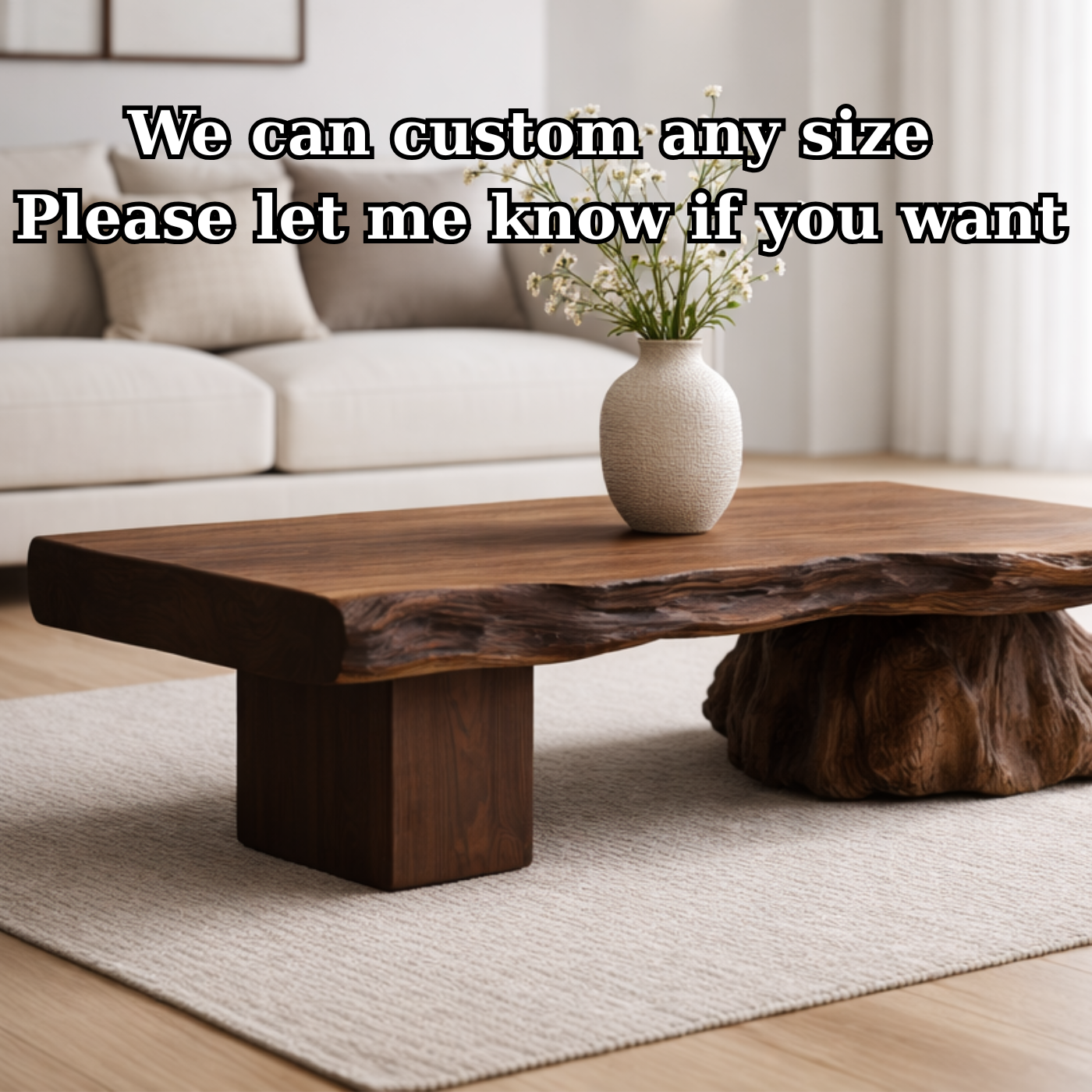 Live Edge Solid Wood Coffee Table with Sculptural Base – Handcrafted Rustic Modern Design - view 7 of 9