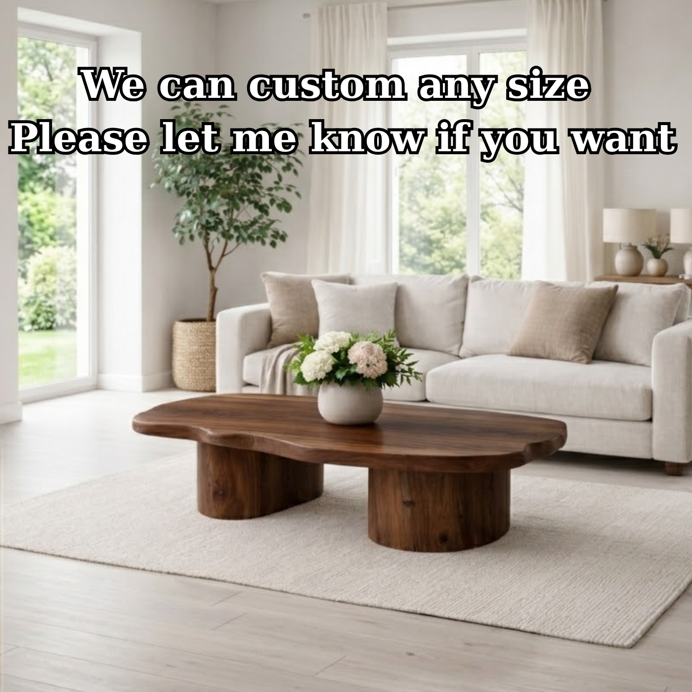 Solid Wood Coffee Table with Organic Shape & Dual Pedestal Base – Modern Rustic Design - view 7 of 9