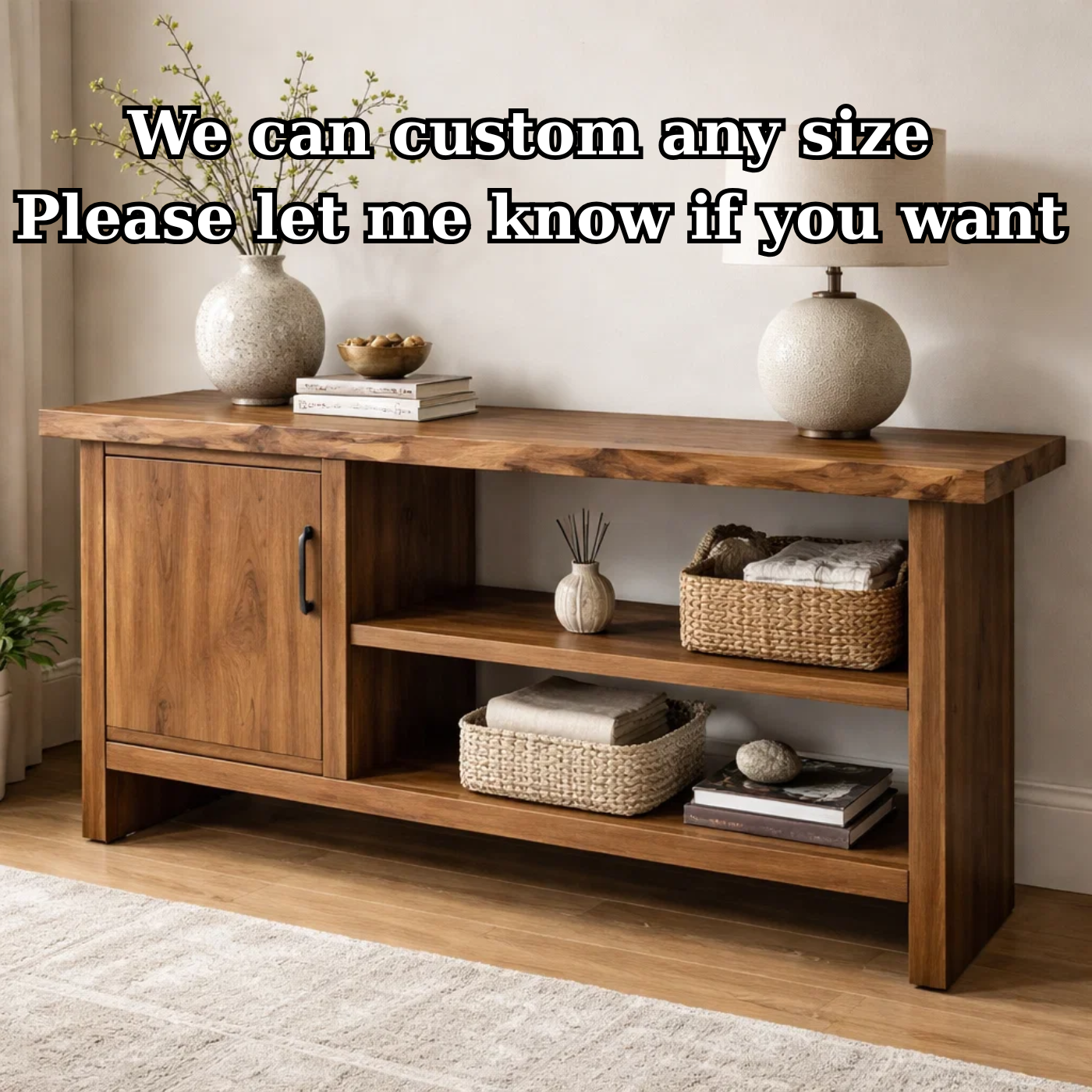Solid Wood Console Table with Storage Shelf – Modern Entryway Cabinet with Door - view 9 of 9