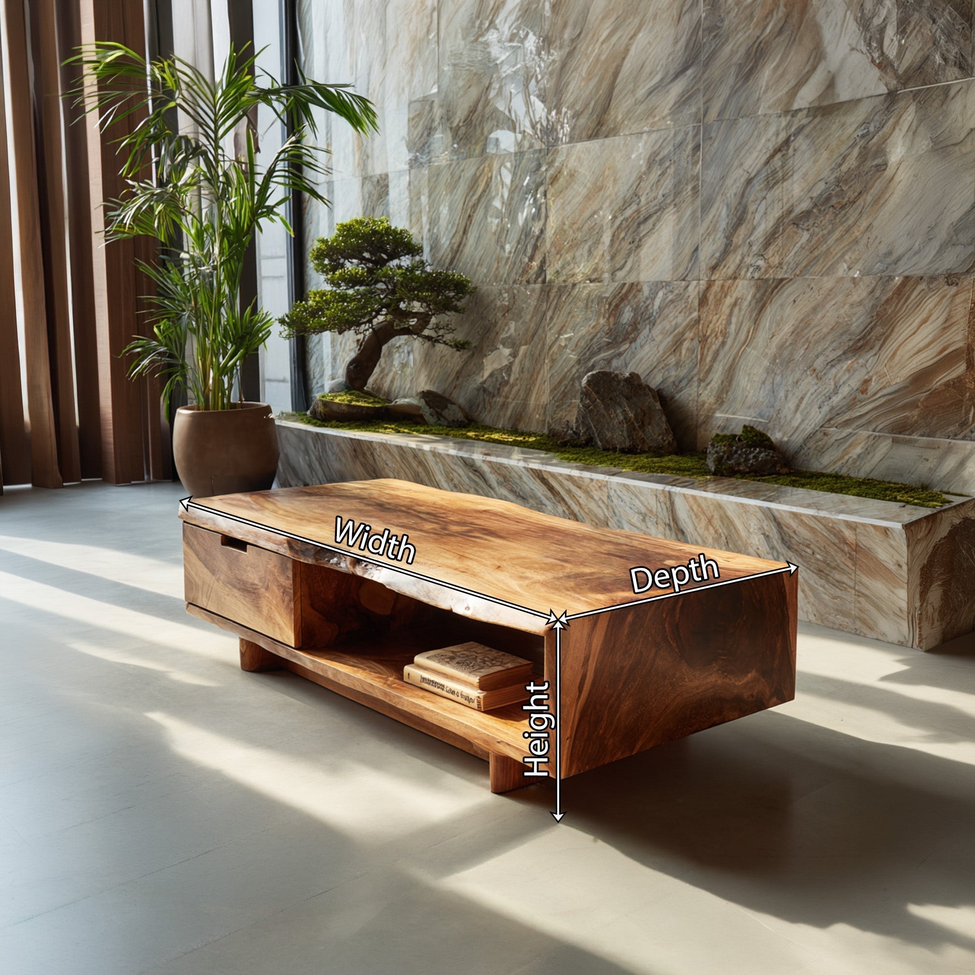 Live Edge Storage Coffee Table With Open Shelf - view 8 of 8