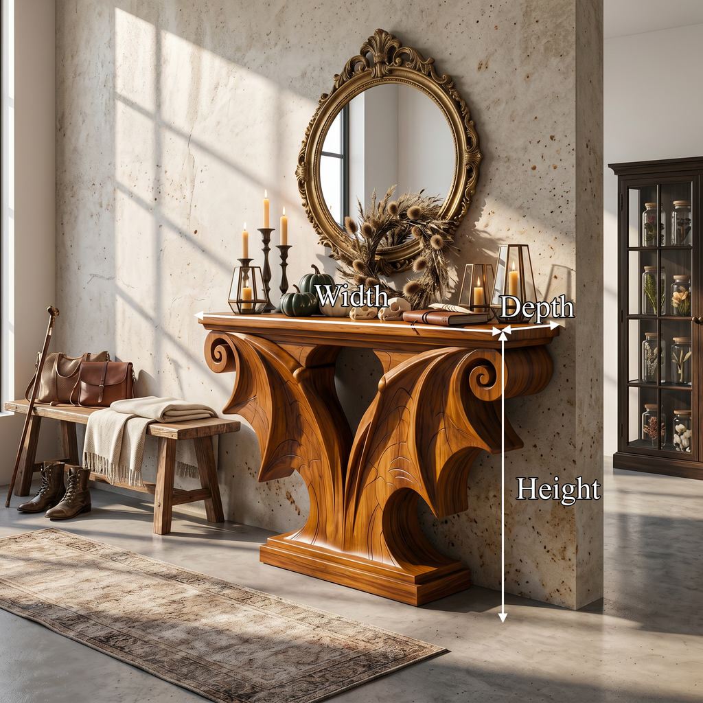 Sculptural Console Table Handcrafted Solid Wood Design For Entryway Living Room - view 8 of 8