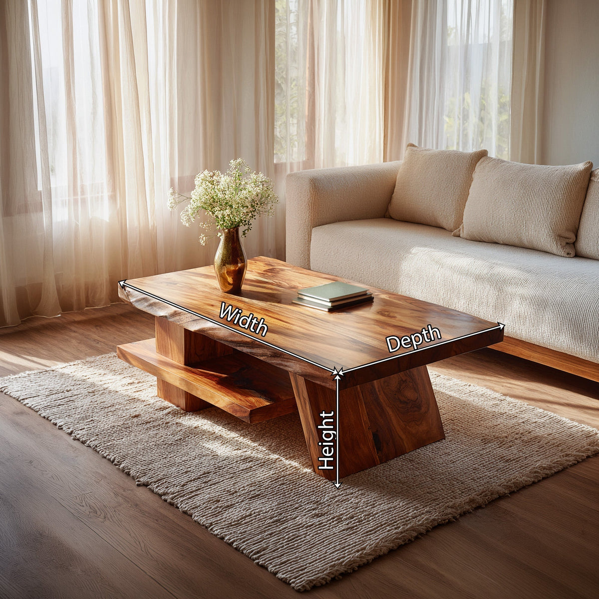 Live Edge Coffee Table With Angled Base Shelf - view 8 of 8