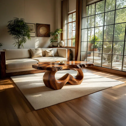 Live Edge Natural Wood Coffee Table with Sculpted Open-Form Base - view 2 of 7