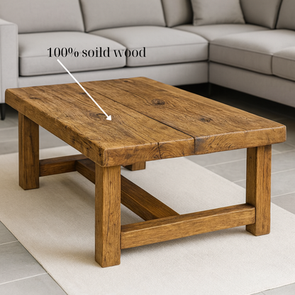 Solid Wood Living Room Table - Rustic Wood Coffee Table - view 3 of 5