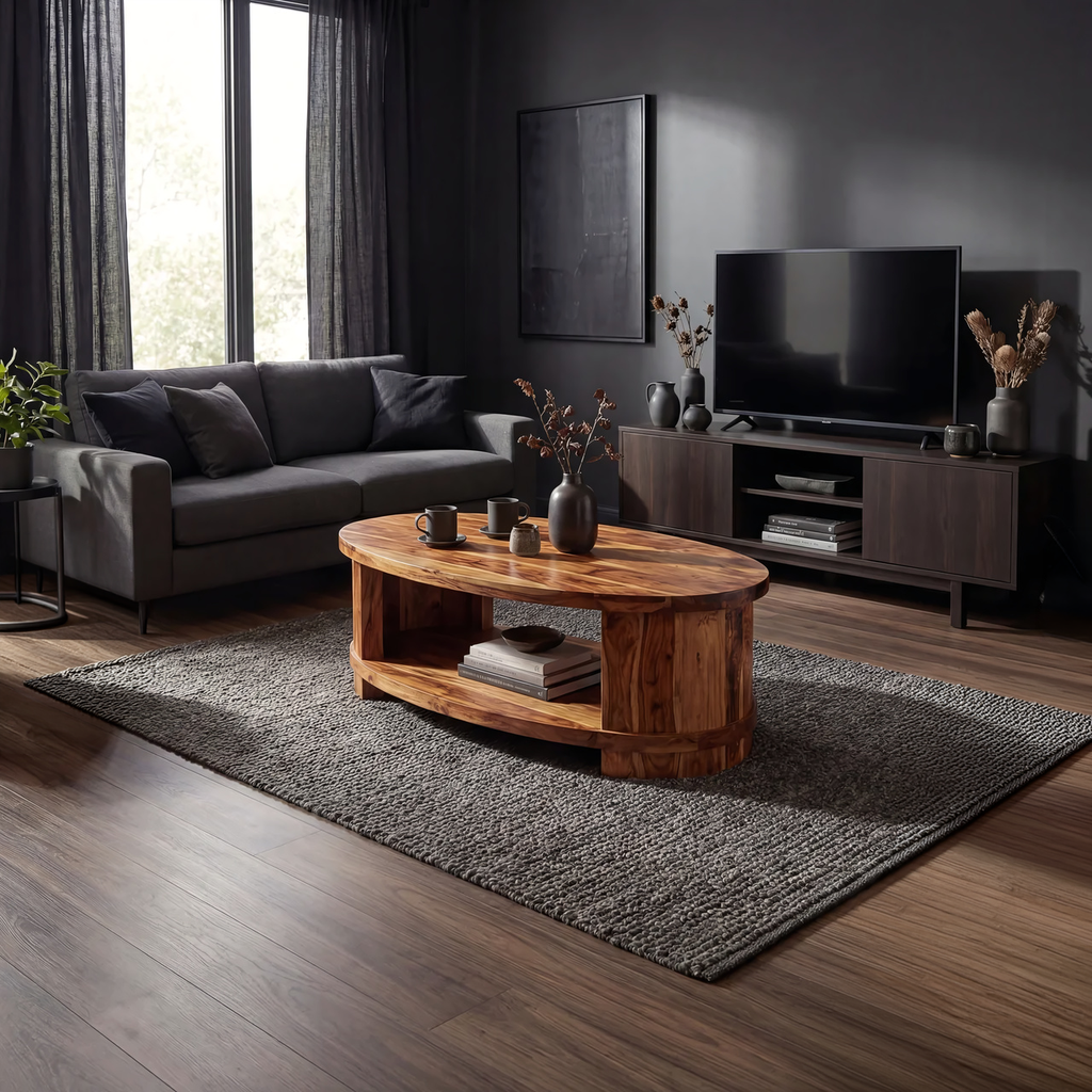 Oval Coffee Table with Curved Frame and Open Storage Shelf - view 6 of 7