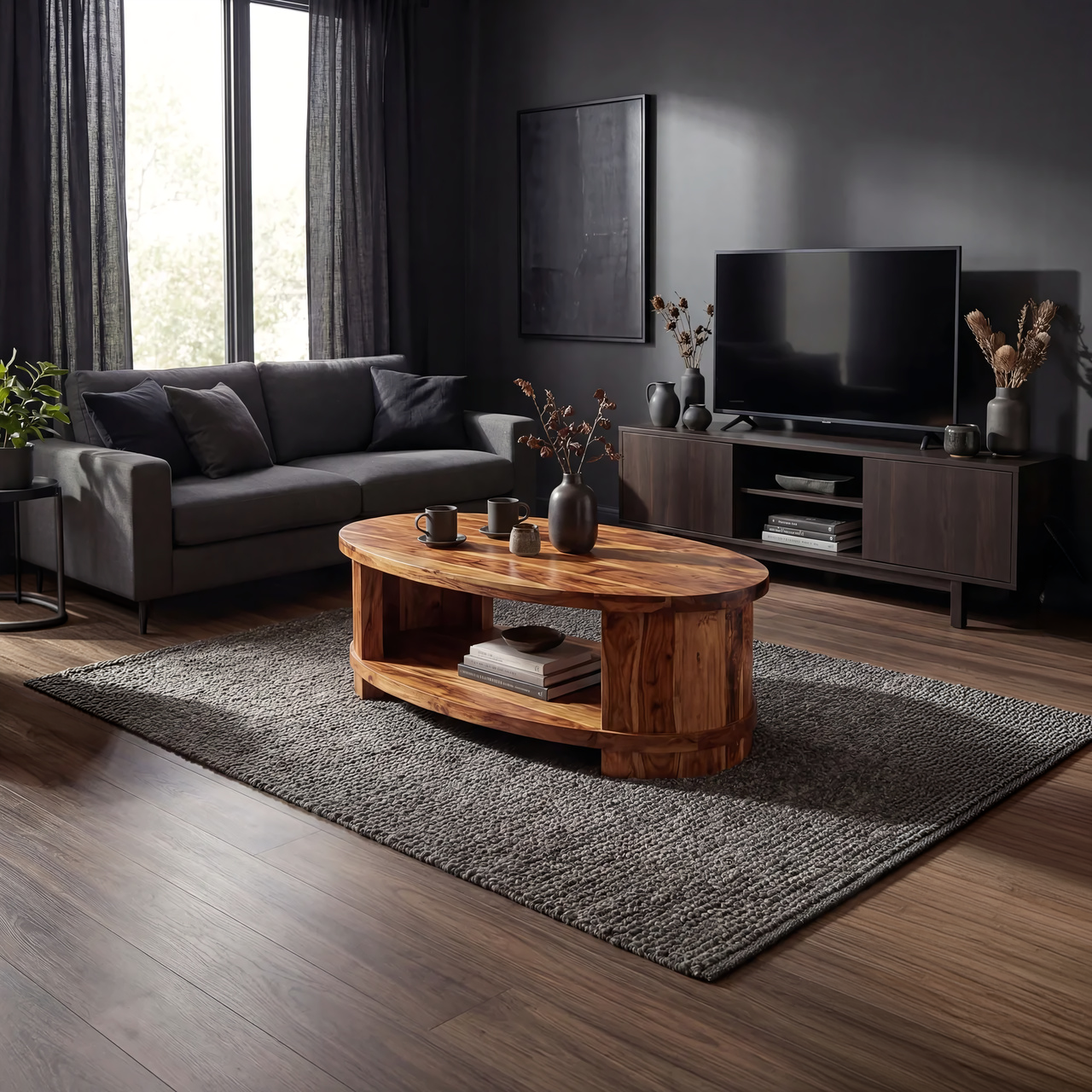 Oval Coffee Table with Curved Frame and Open Storage Shelf - view 6 of 7