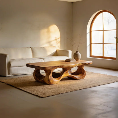 Organic Sculptural Natural Wood Coffee Table with Carved Base - view 3 of 7