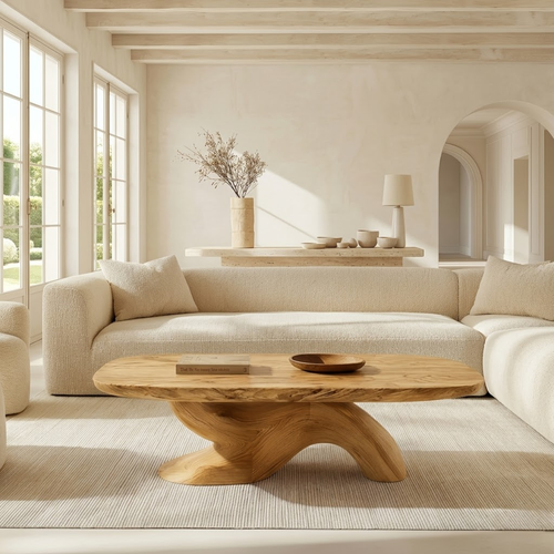 Organic Sculptural Coffee Table with Oval Top, Modern Minimalist Living Room Centerpiece - view 1 of 7
