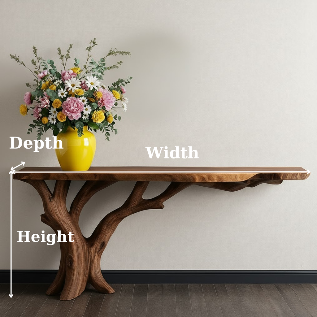 Handcrafted Solid Wood Console Table with Organic Branch Base and Live Edge Top - view 3 of 5