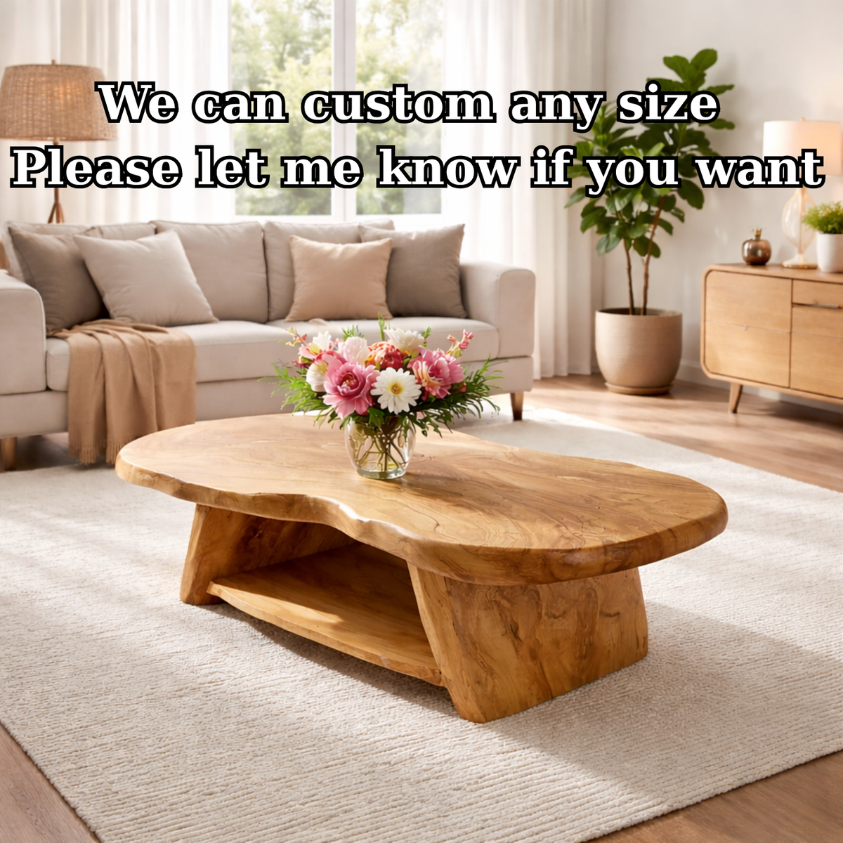 Organic Solid Wood Coffee Table with Sculpted Base in Light Natural Oak - view 6 of 9