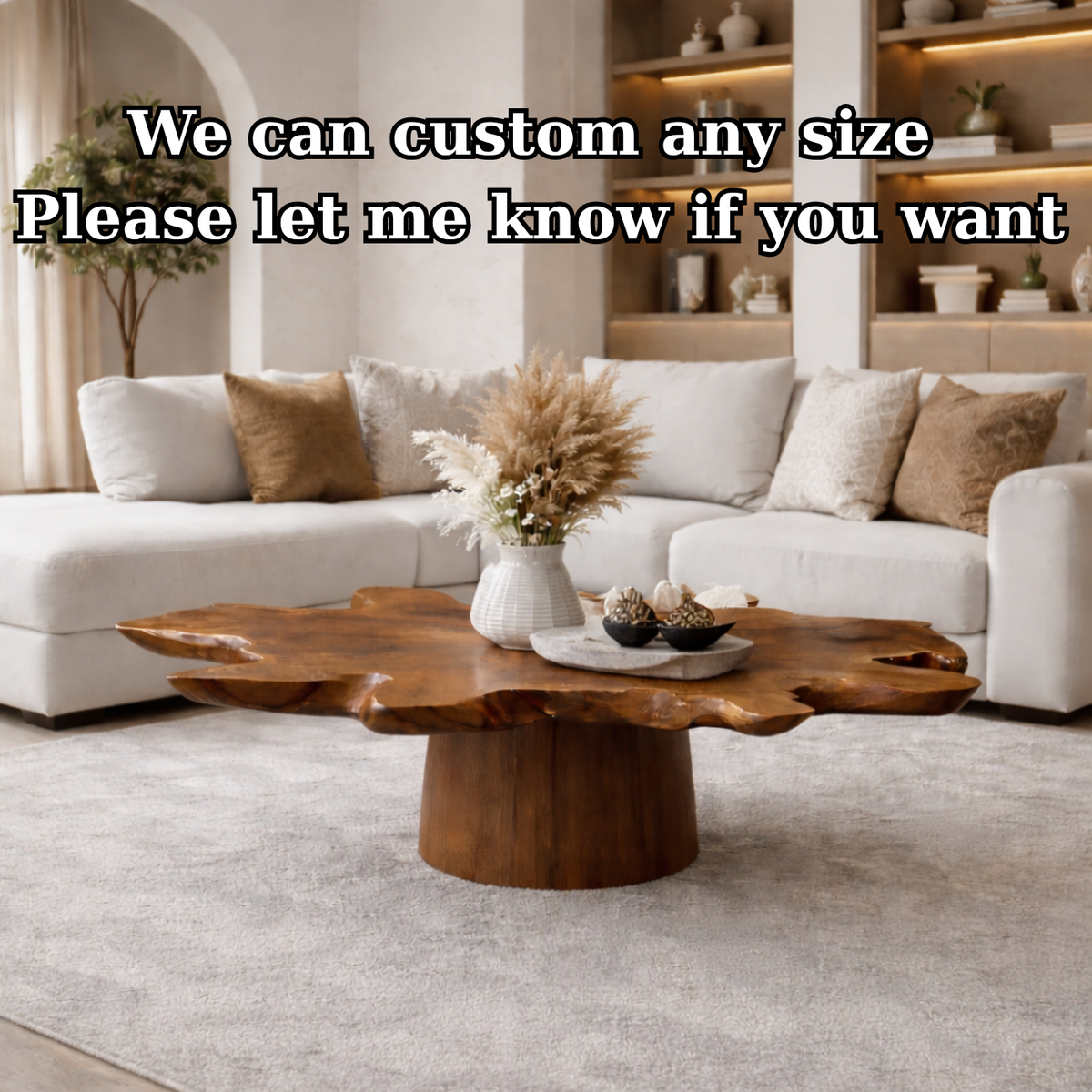 Solid Wood Live Edge Coffee Table with Thick Slab Top & Pedestal Base - view 7 of 9