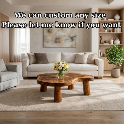 Live Edge Solid Wood Coffee Table with Chunky Legs in Warm Walnut Finish - view 7 of 9