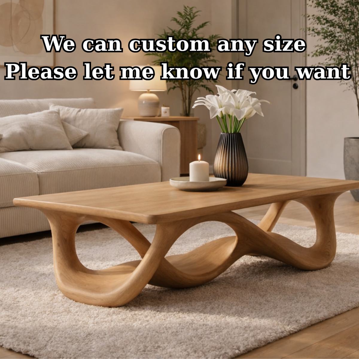 Solid Wood Coffee Table with Sculptural Wave Base in Light Oak Finish - view 7 of 9