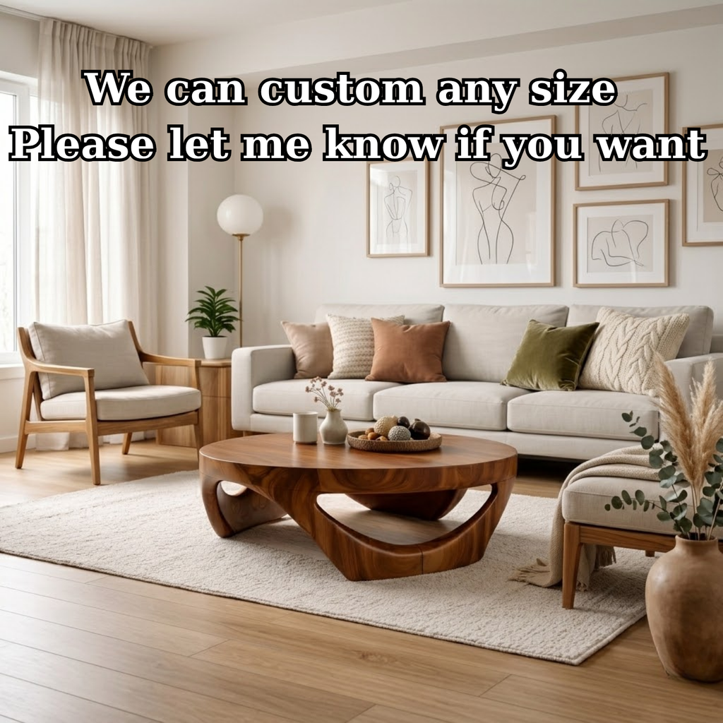 Round Solid Wood Coffee Table with Sculptural Base in Deep Walnut Finish - view 7 of 9