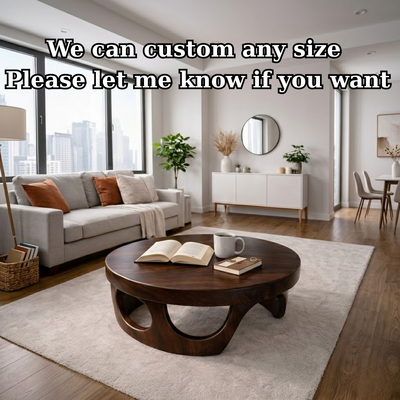 Round Solid Wood Coffee Table with Sculptural Base and Rich Walnut Finish - view 7 of 9