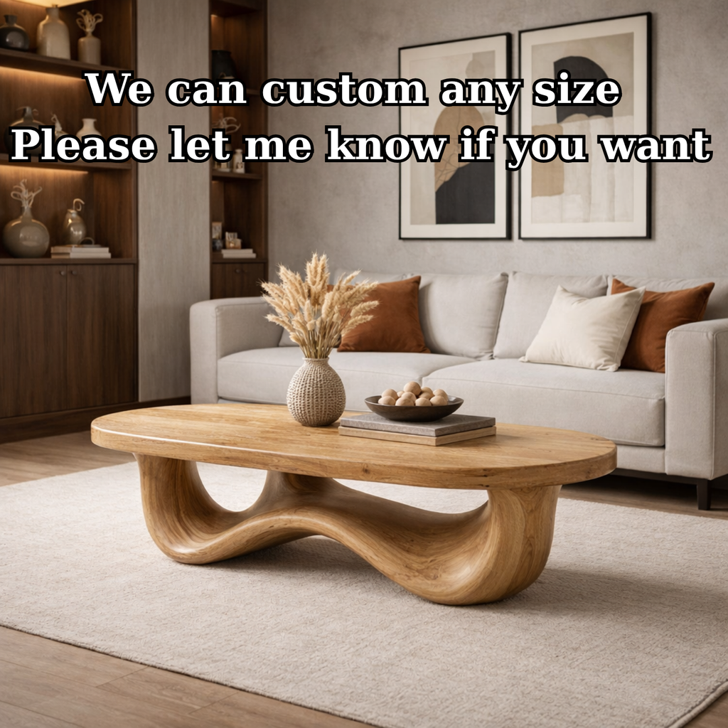 Solid Wood Oval Coffee Table with Sculptural Wave Base and Rustic Walnut Finish - view 7 of 9
