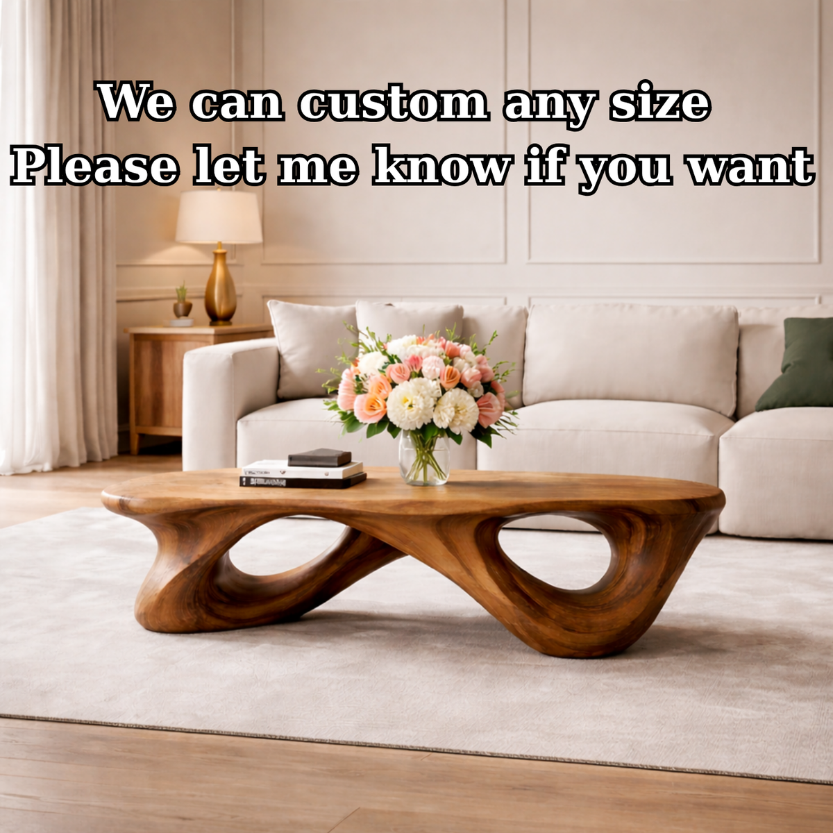 Handcrafted Solid Wood Coffee Table with Sculptural Open Loop Base - view 6 of 9