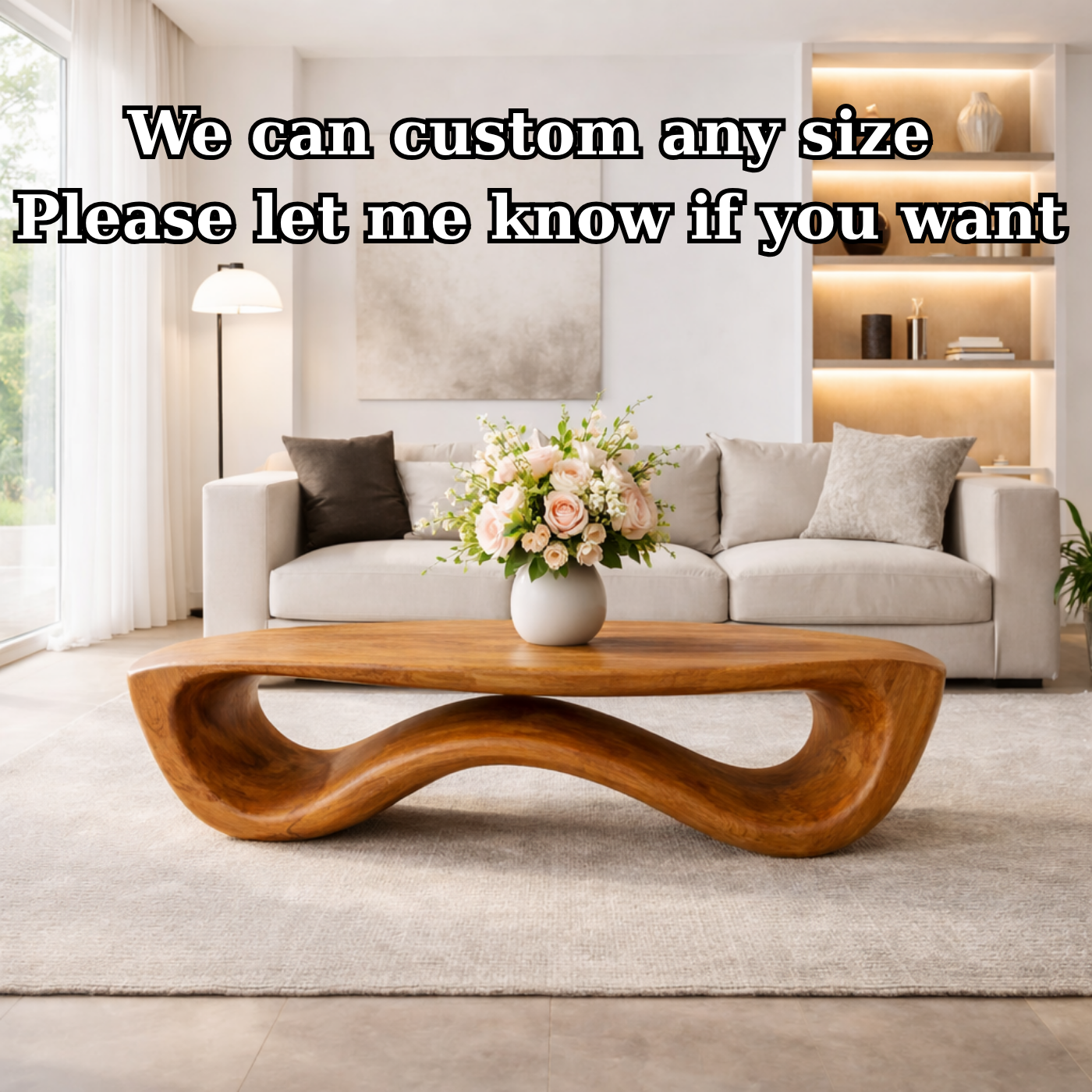 Organic Solid Wood Coffee Table with Sculptural Wave Base and Natural Finish - view 7 of 9