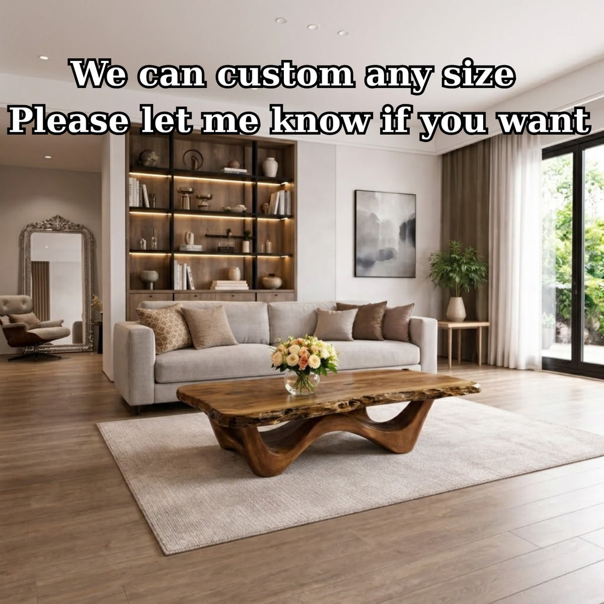 Live Edge Solid Wood Coffee Table with Sculptural Base and Natural Grain - view 7 of 9