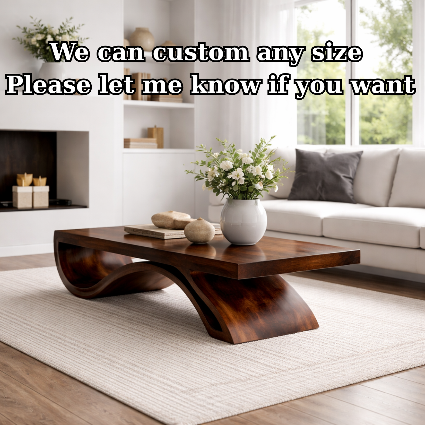 Solid Wood Coffee Table with Sculptural Base and Thick Slab Top - view 7 of 9