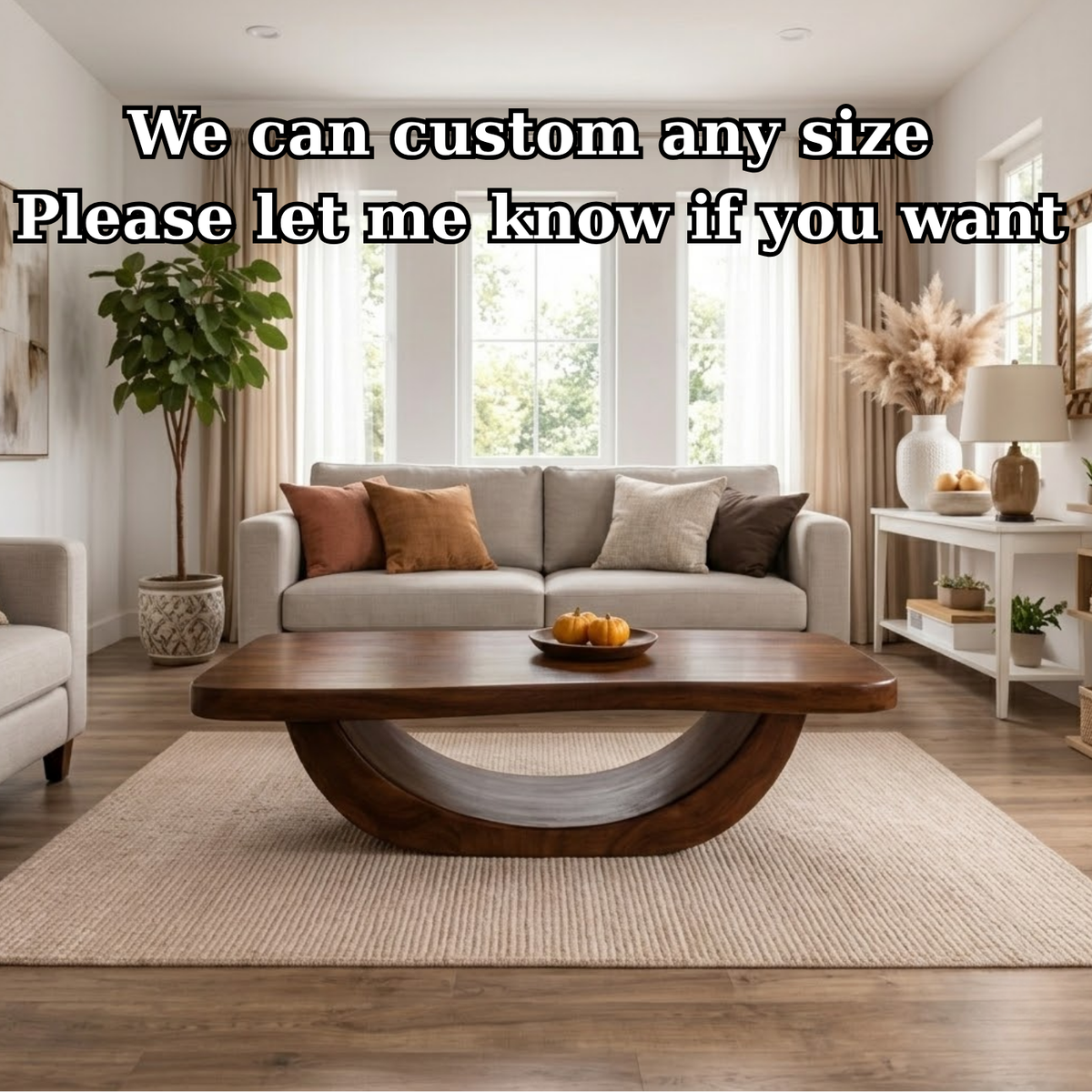 Solid Wood Coffee Table with Curved Sculptural Base and Thick Slab Top - view 7 of 9