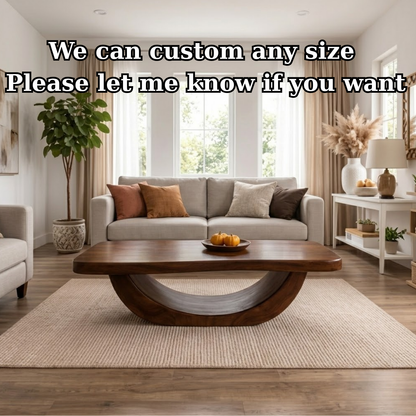 Solid Wood Coffee Table with Curved Sculptural Base and Thick Slab Top - view 7 of 9