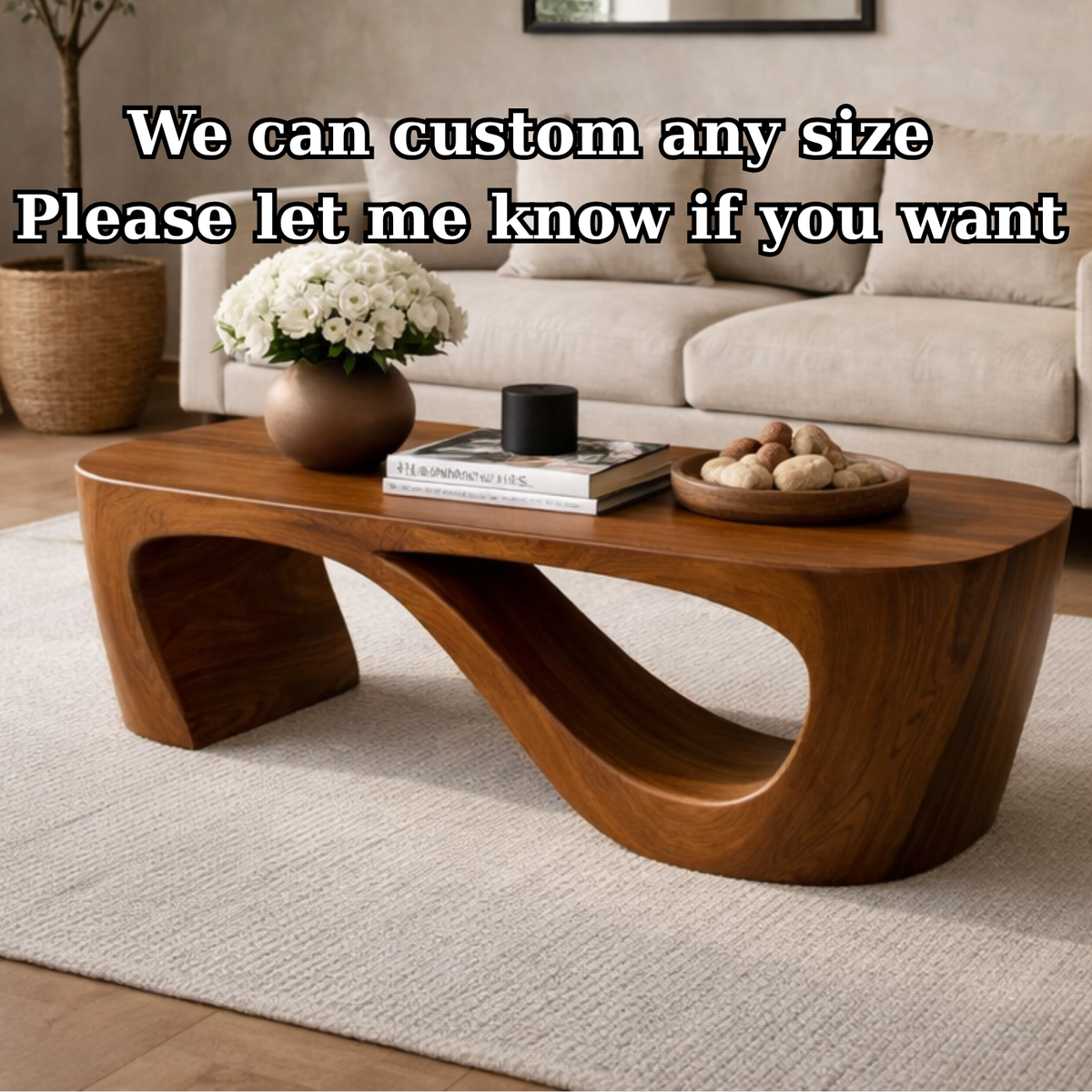 Solid Wood Coffee Table with Sculptural Curved Base and Organic Minimal Design - view 6 of 8