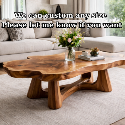 Solid Wood Live Edge Coffee Table with Sculptural Base and Organic Curved Design - view 7 of 9