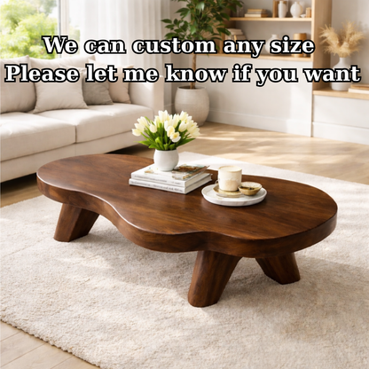 Organic Solid Wood Coffee Table with Sculpted Base and Smooth Curved Top - view 7 of 9