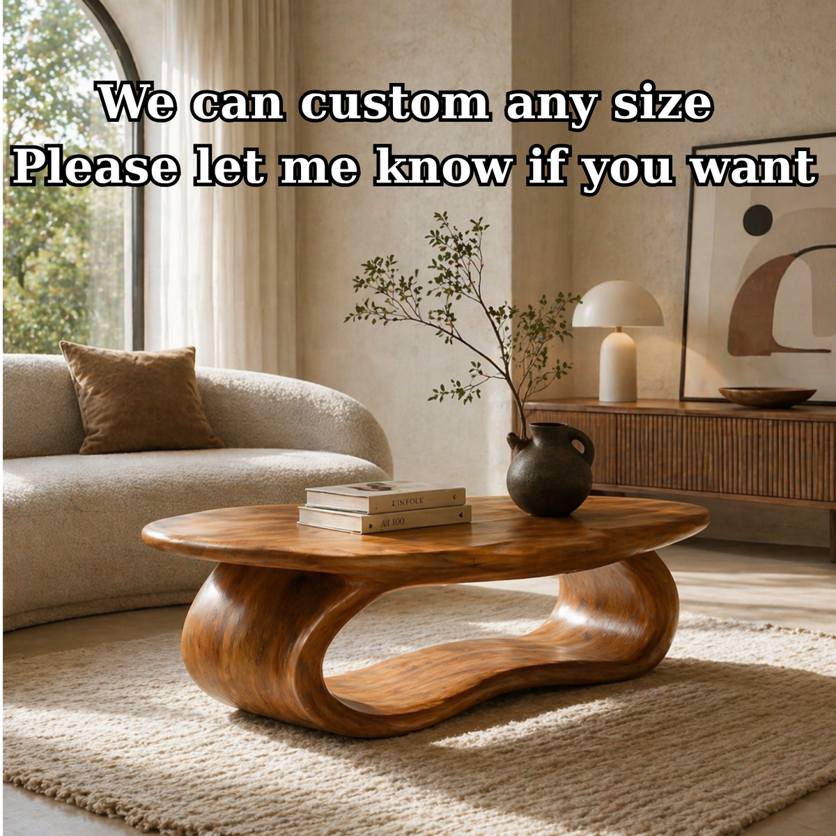 Solid Wood Coffee Table with Sculptural Loop Base and Organic Top - view 7 of 9
