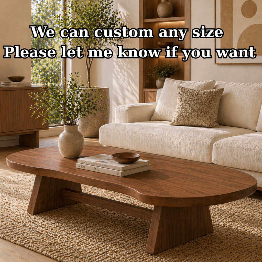 Solid Wood Coffee Table with Organic Oval Top and Angled Base - view 7 of 9