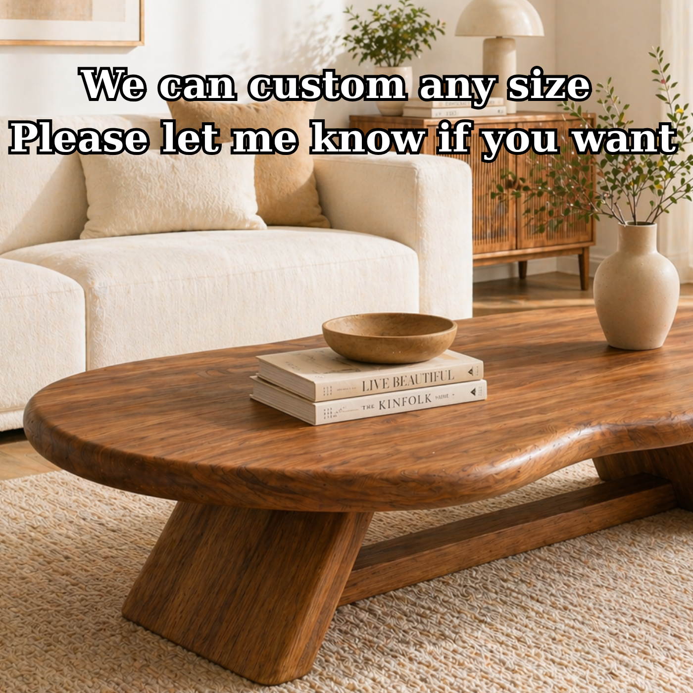 Solid Wood Coffee Table with Organic Oval Top and Angled Base - view 7 of 9