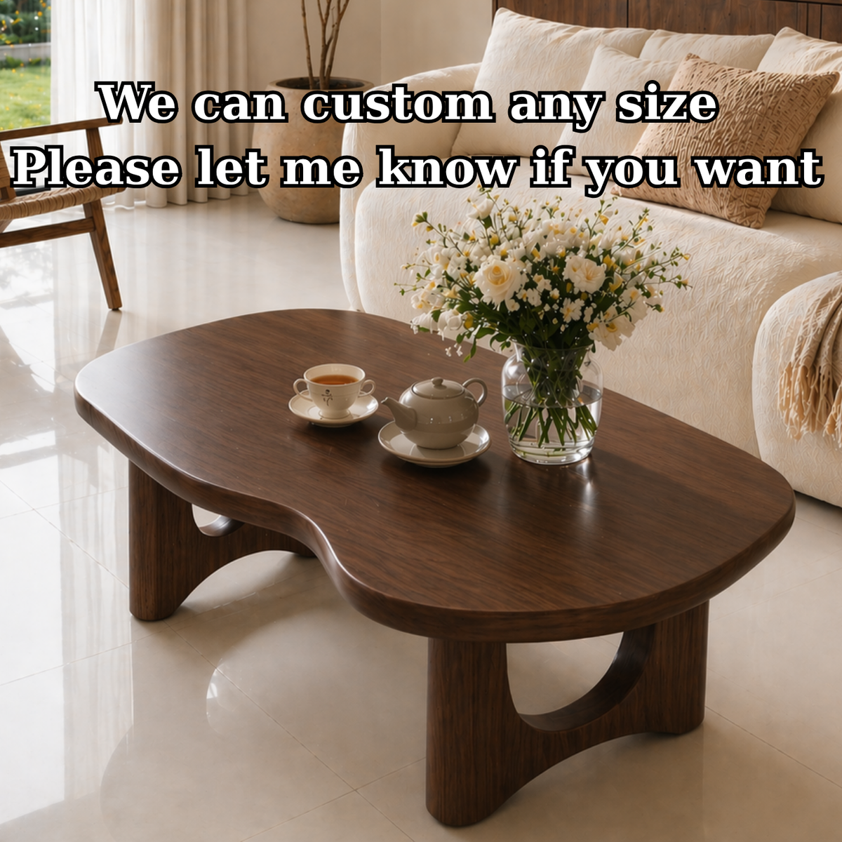 Solid Wood Coffee Table with Organic Shape and Sculpted Base - view 7 of 9