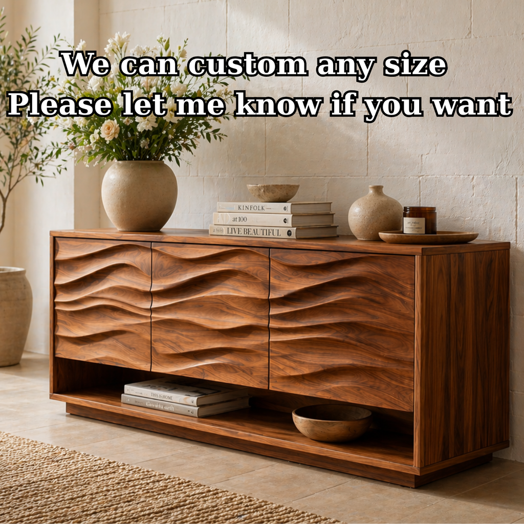 Solid Wood Console Table with Wave Carved Doors and Open Shelf in Walnut Finish - view 7 of 9