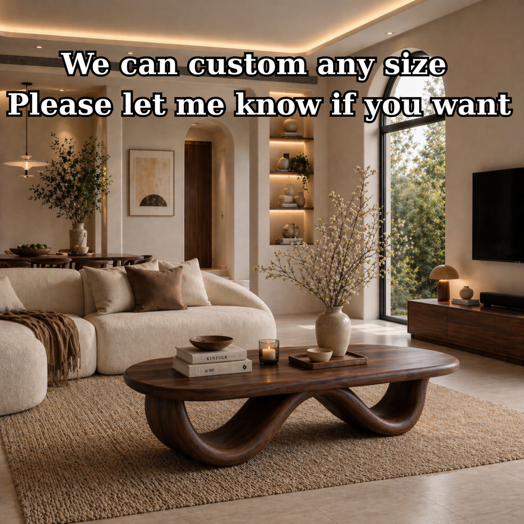 Solid Wood Coffee Table with Curved Sculptural Base and Organic Top - view 7 of 9