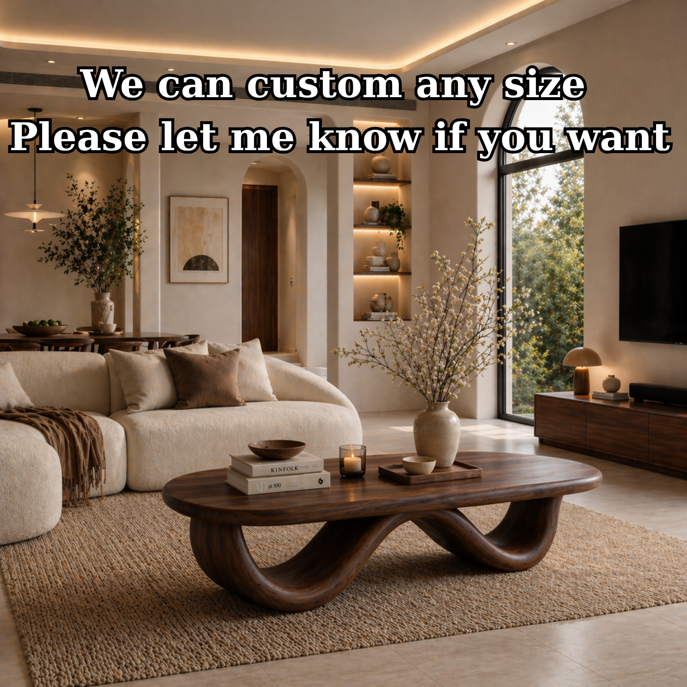 Solid Wood Coffee Table with Curved Sculptural Base and Organic Top - view 7 of 9
