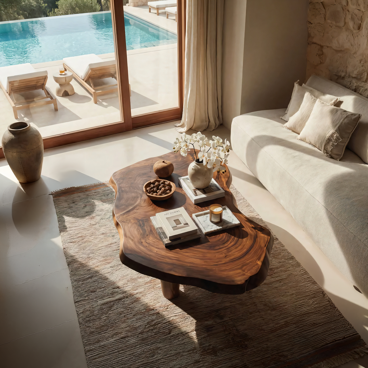 Organic Live Edge Coffee Table with Rounded Solid Legs - view 5 of 7
