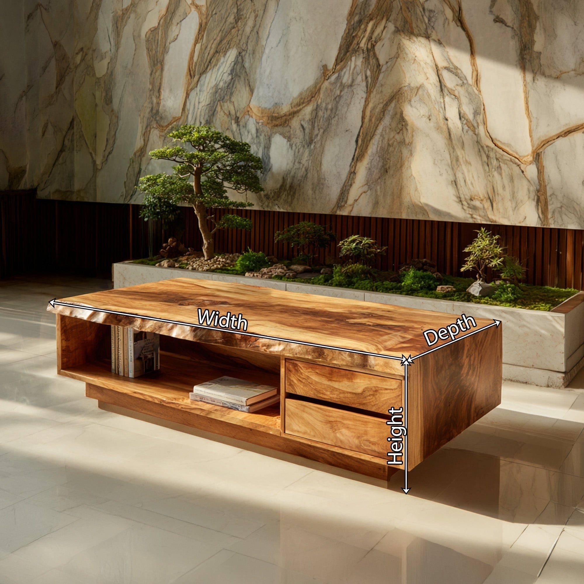Live Edge Coffee Table With Drawers And Open Storage - view 8 of 8