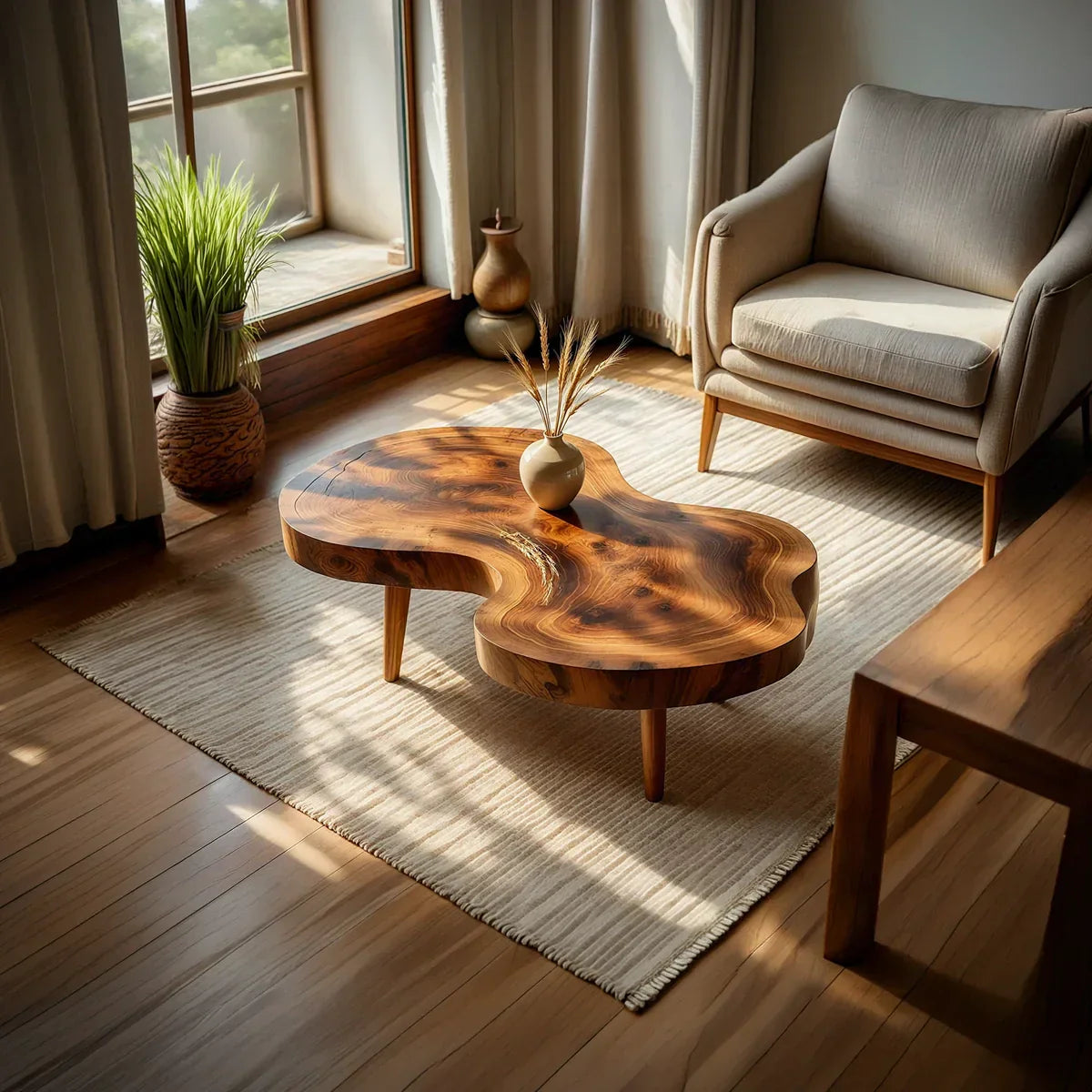 Freeform Natural Wood Coffee Table with Smooth Contoured Edge - view 3 of 7