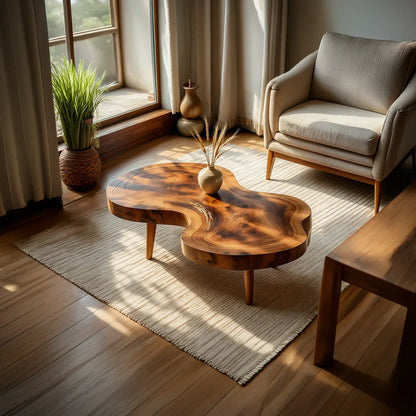 Freeform Natural Wood Coffee Table with Smooth Contoured Edge - view 3 of 7