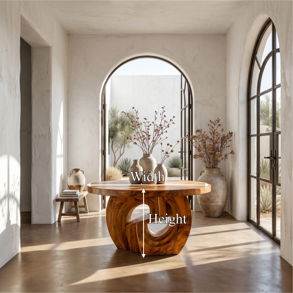 Rustic Foyer Table With Sculptural Ring Pedestal Base For Entryway And Hallway - view 8 of 8