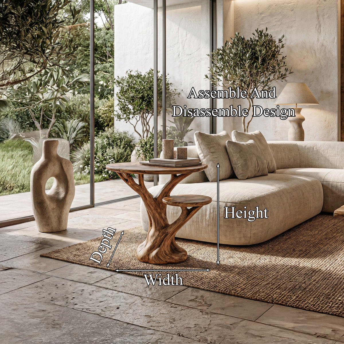 Organic Sculptural Side Table With Tree Inspired Solid Wood Base For Living Room And Bedroom - view 8 of 8