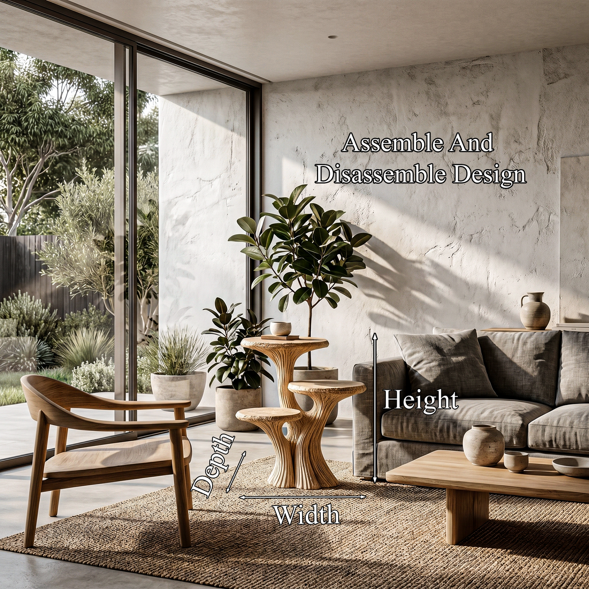 Contemporary Tiered Side Table With Sculptural Solid Wood Design For Living Room And Bedroom - view 8 of 8