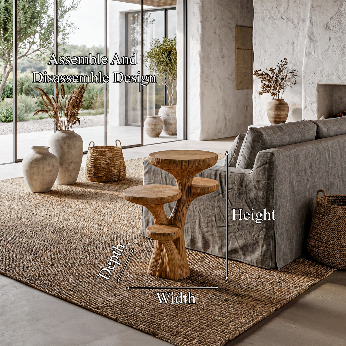 Rustic Sculptural Side Table With Handcrafted Solid Wood Pedestal Base For Living Room And Bedroom - view 8 of 8